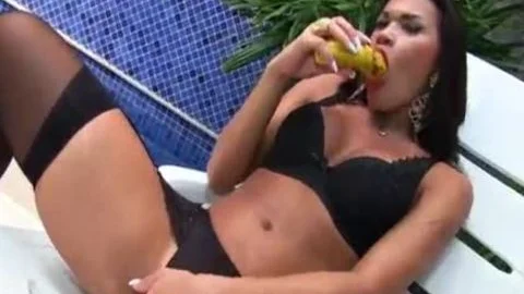 Sensual shemale Erika Lee Masturbates With A Banana And Sticks A fake penis Up Her butthole