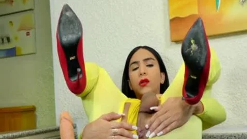 TS Yasmin Dornelles Milks each Drop Out Of Her giant Shaft while Riding toy