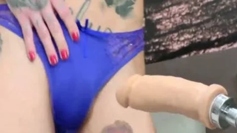 TS Gaby Ink discharges A nice cumshot From Her big rod whilst banging Machine