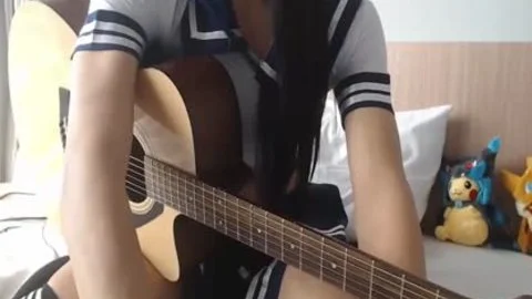 Trans Student likes Playing The Guitar And Tugging Her Girly cock