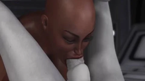 3d Alien Dickgirl pokes A horny ebony serf In Space Station