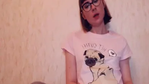 lusty Russian shemale In Glasses Strokes Her petite weenie